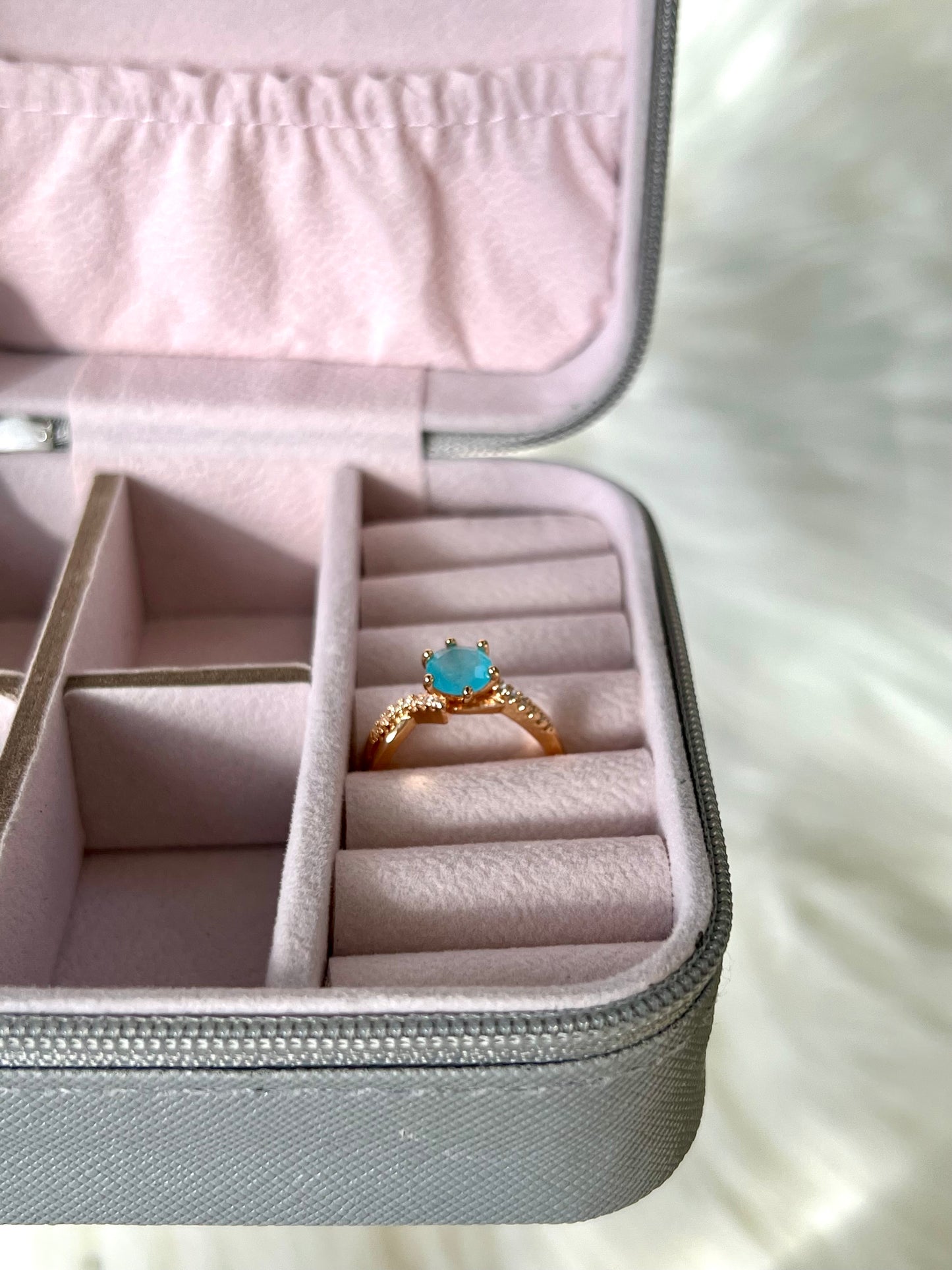 Sky blue adjustable zirconia ring