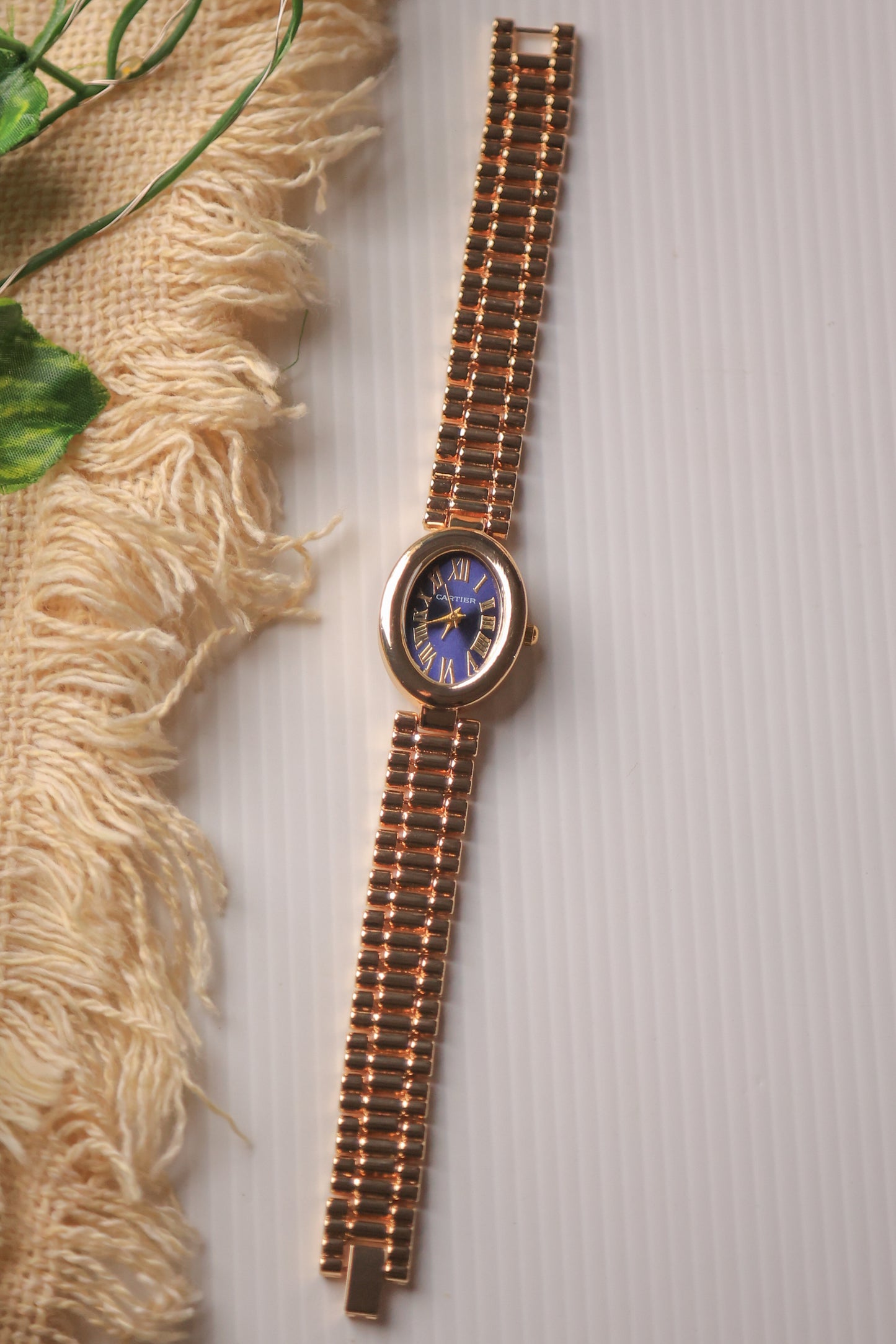 Cartier Oval Gold Blue Dial