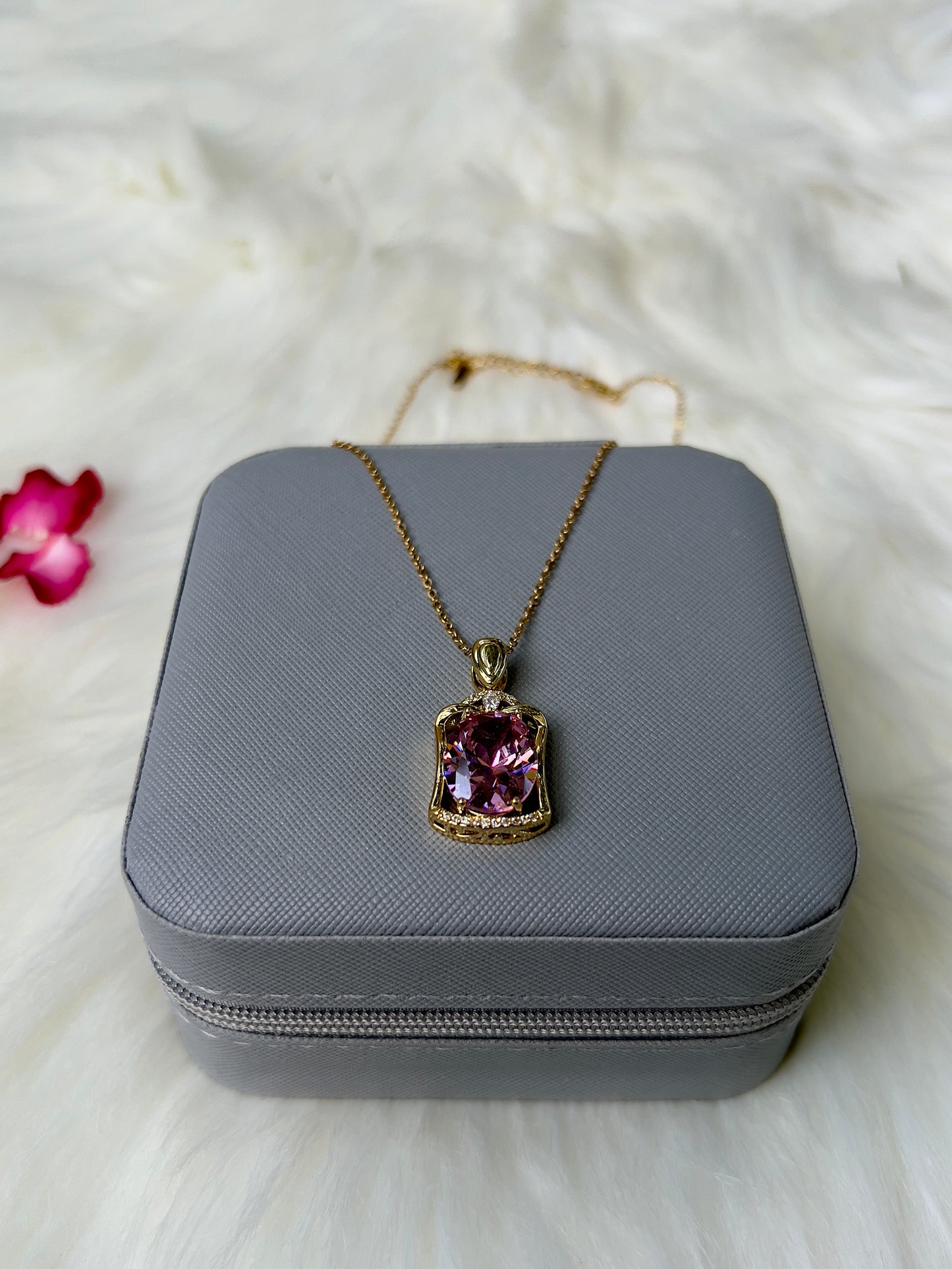 Square Pink Zirconia Pendant