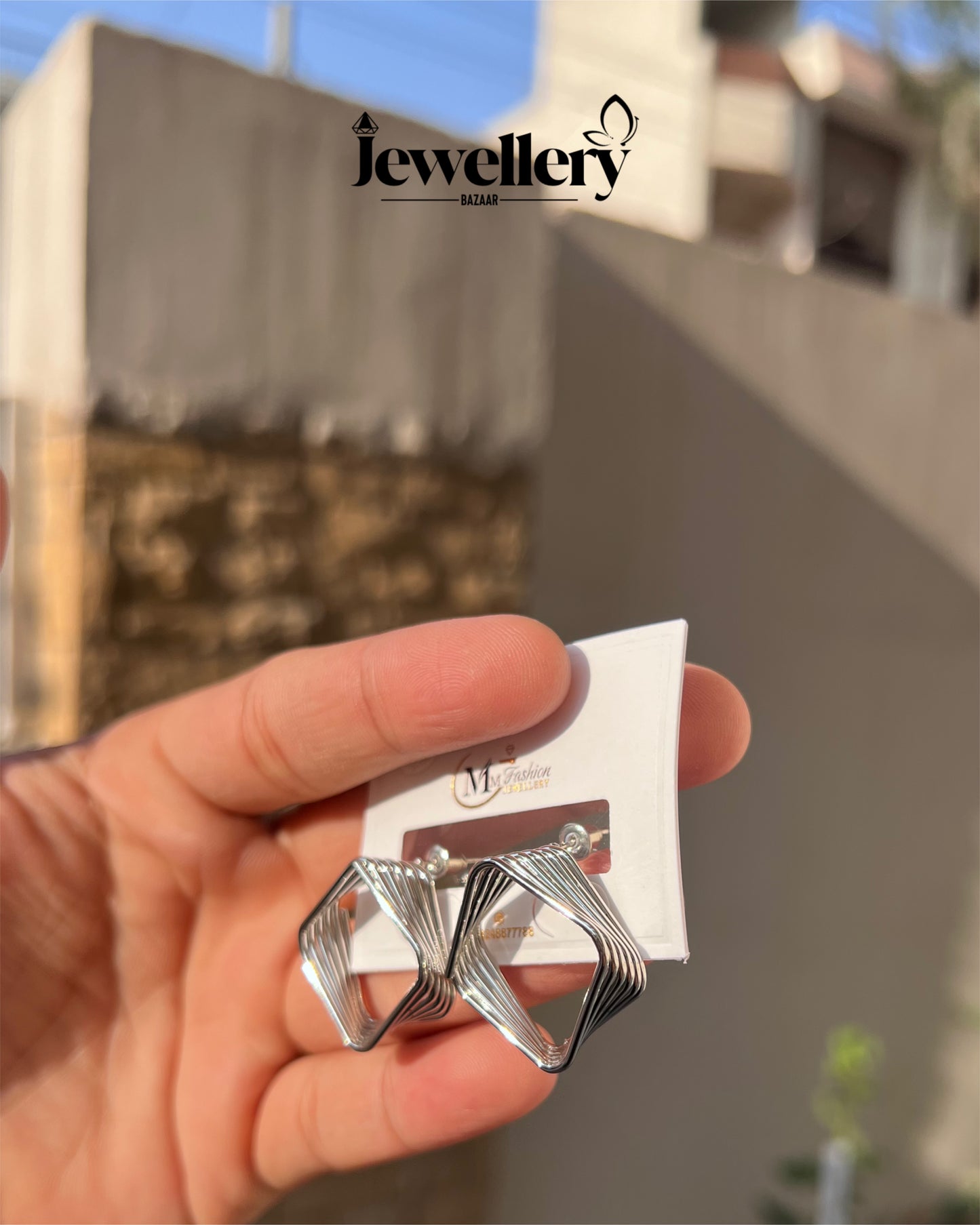 Silvertone Stacked Rhombus Drop Earings