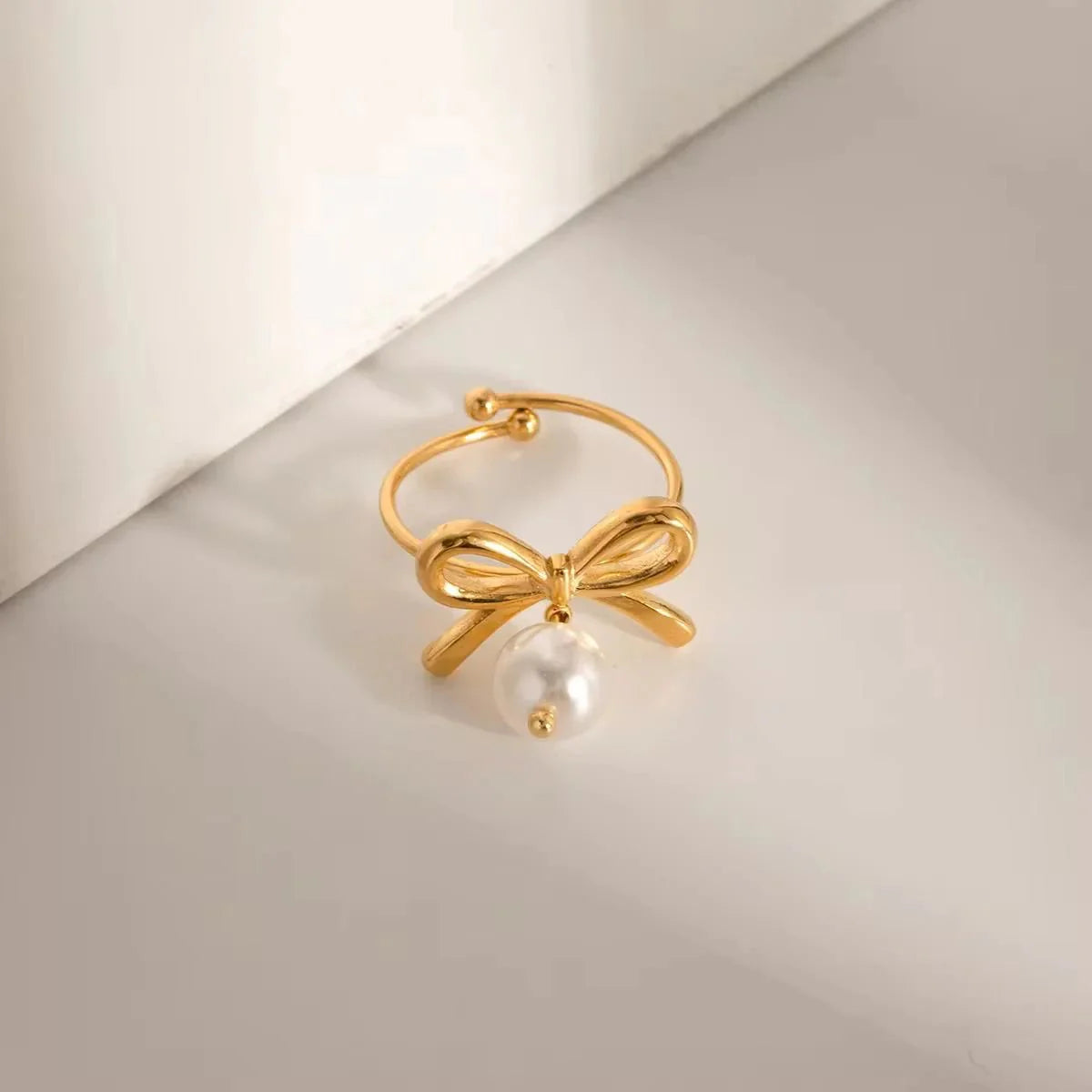 Pearl Bow Adjustable Ring