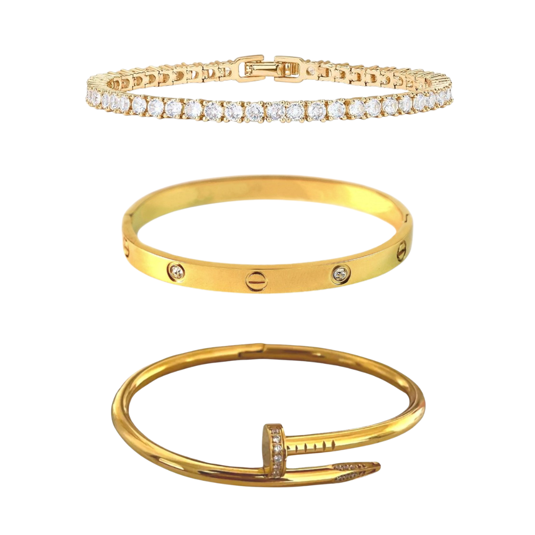 Cartier Nail And Love Bangle With Tennis Bracelet Stack Set