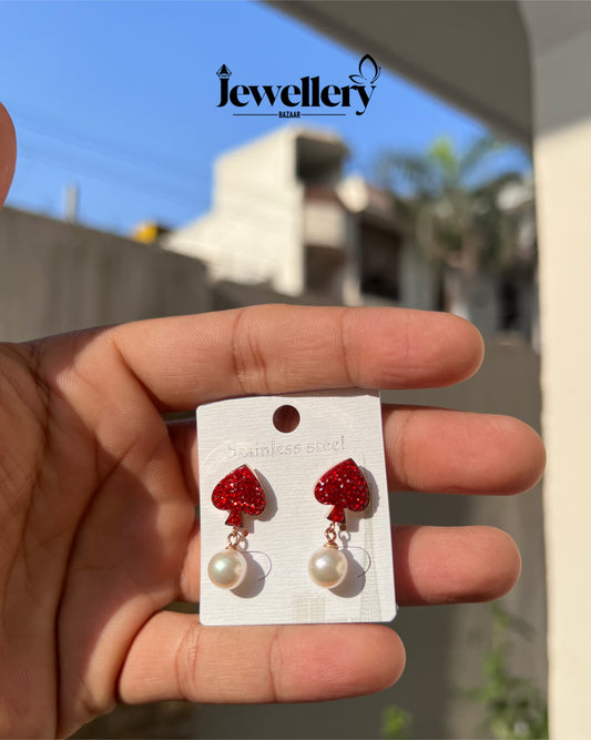 Pearl & Spade Earrings ( Red )