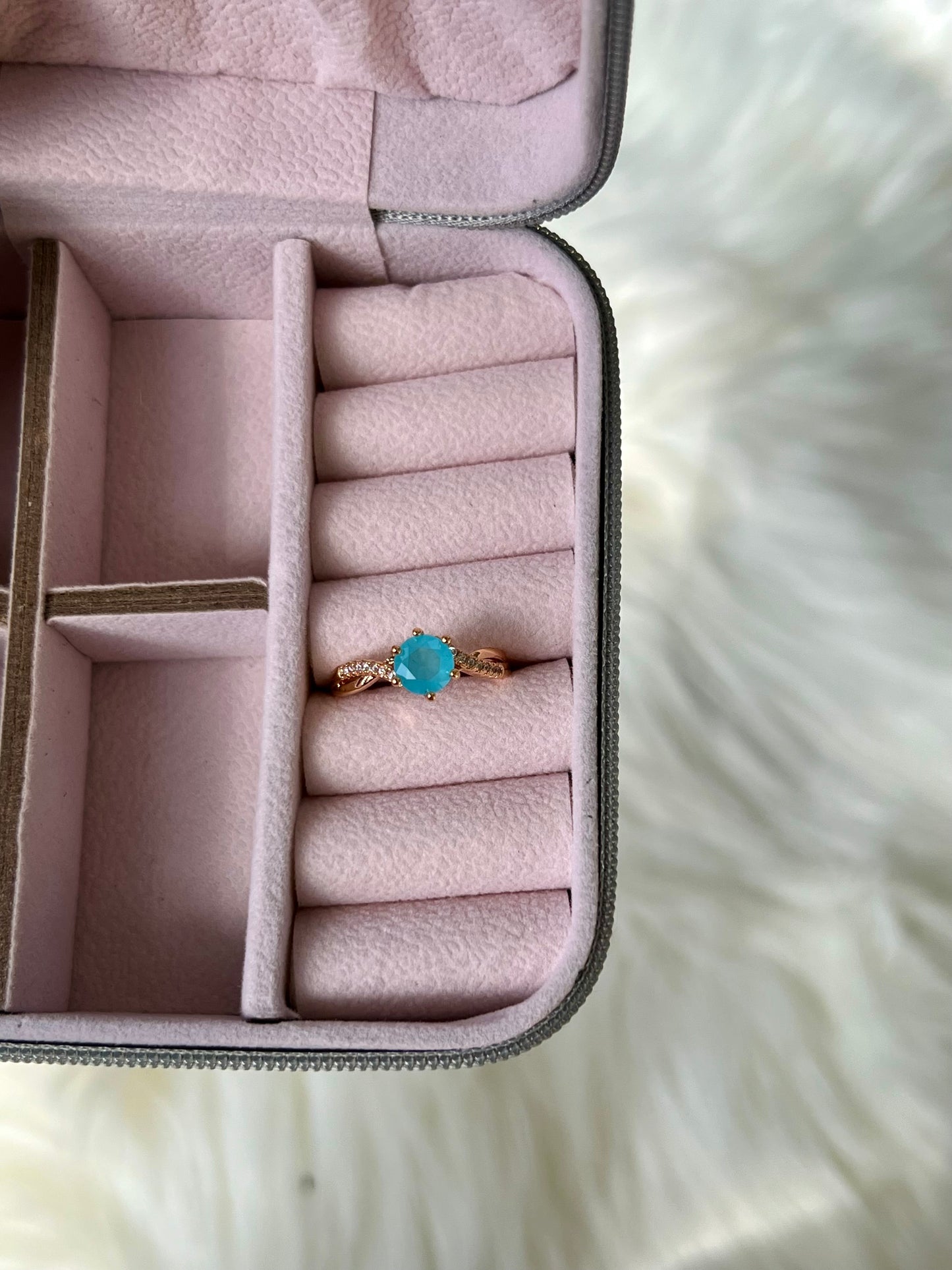 Sky blue adjustable zirconia ring