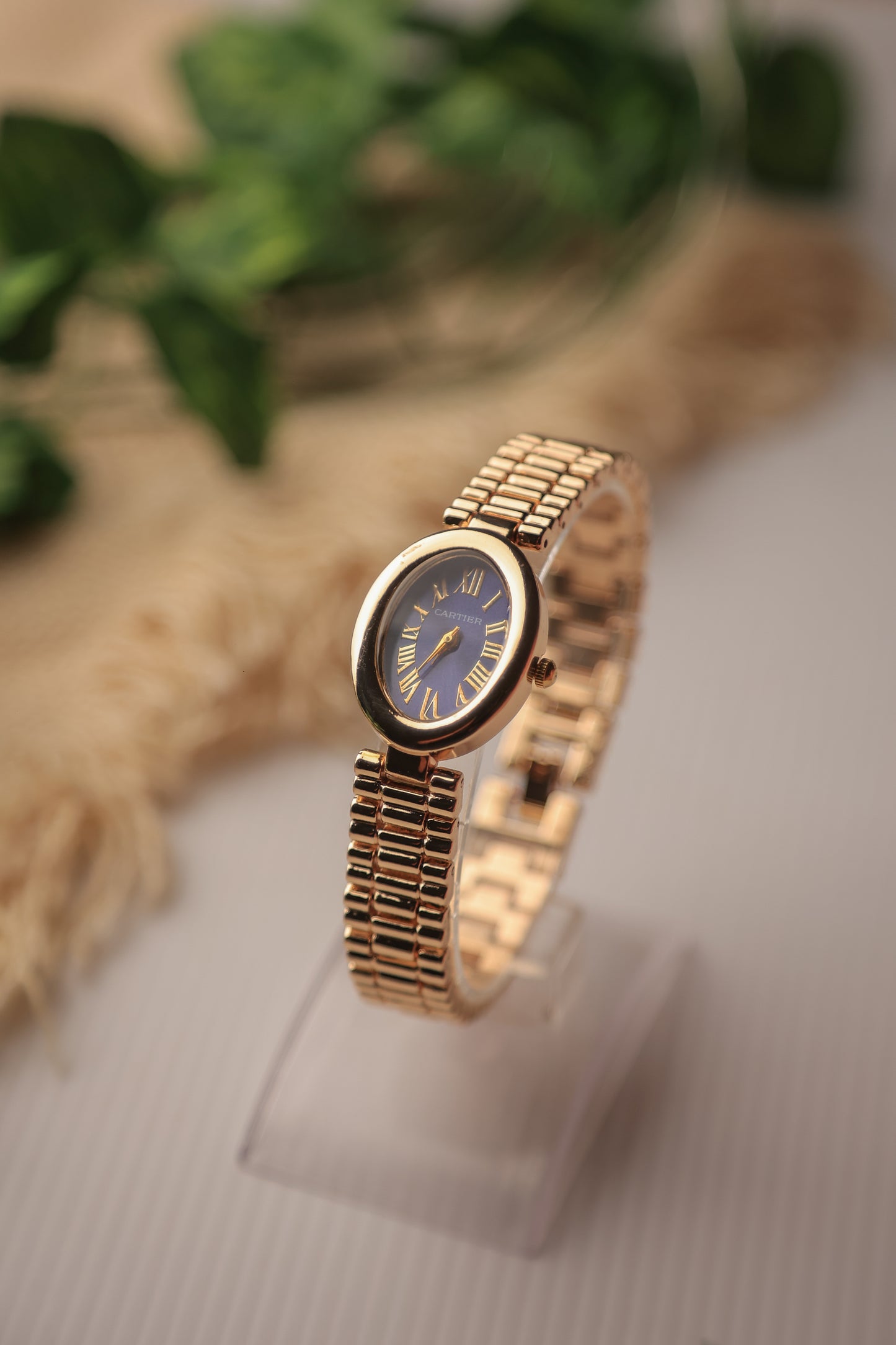 Cartier Oval Gold Blue Dial