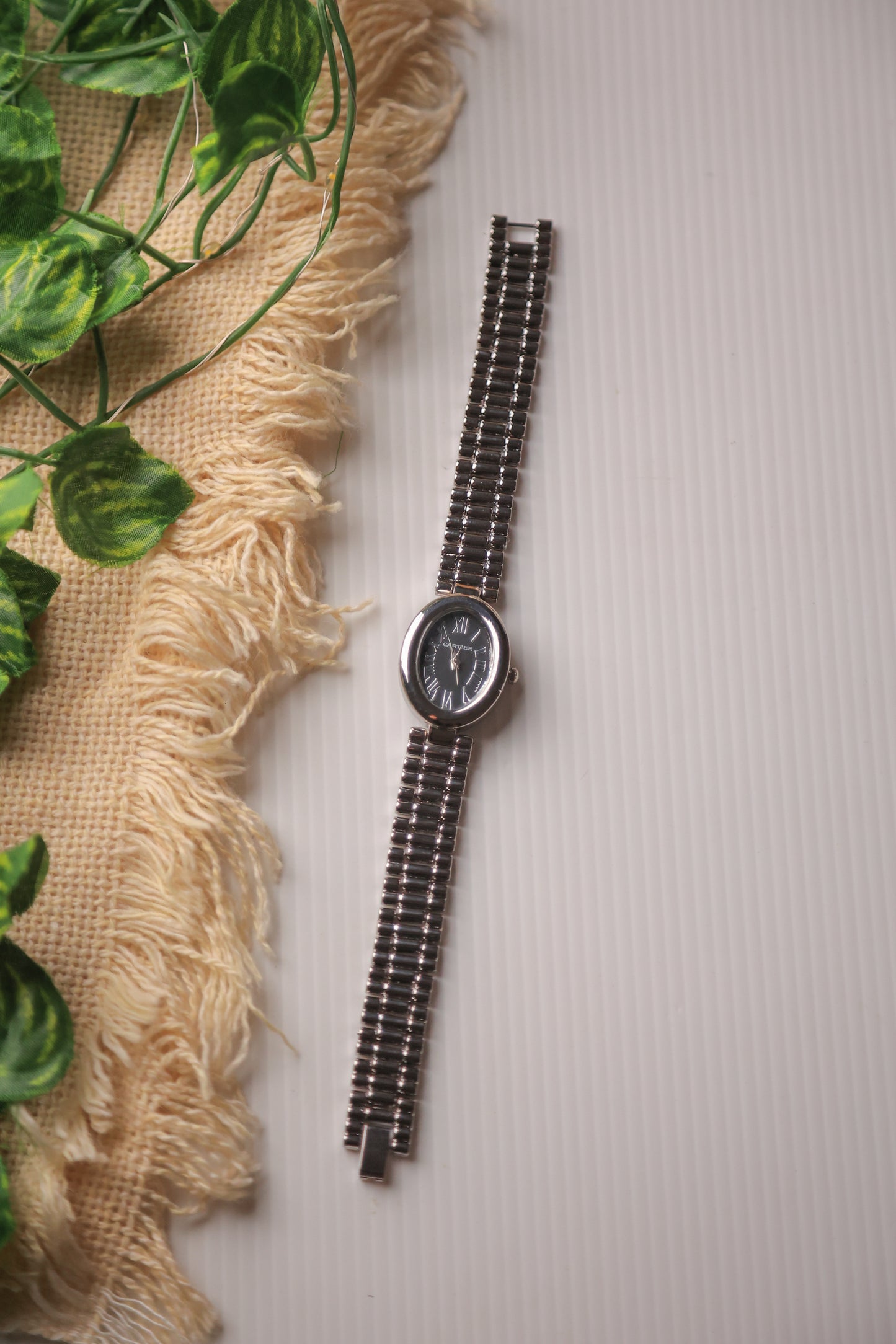 Cartier Oval Silver Black Dial