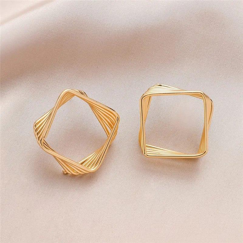 Goldtone Stacked Rhombus Drop Earings