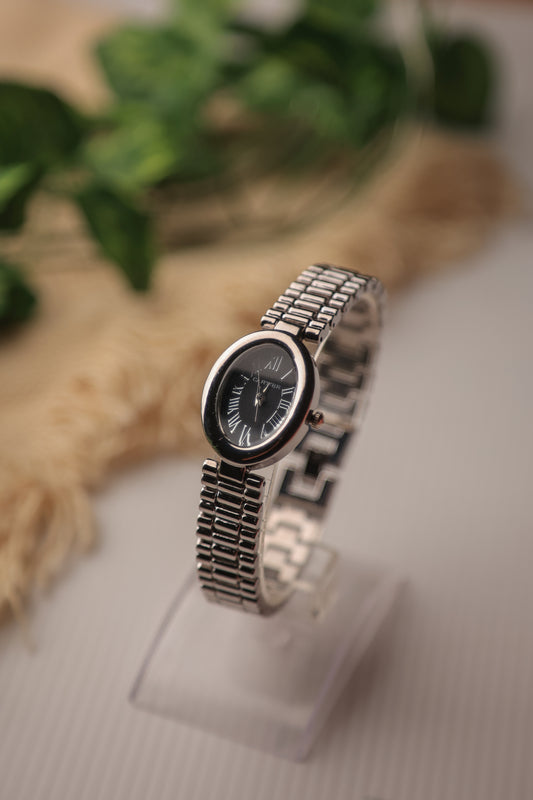 Cartier Oval Silver Black Dial