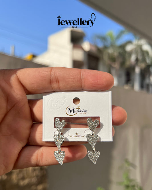 Hearts Long Earring ( Silver )