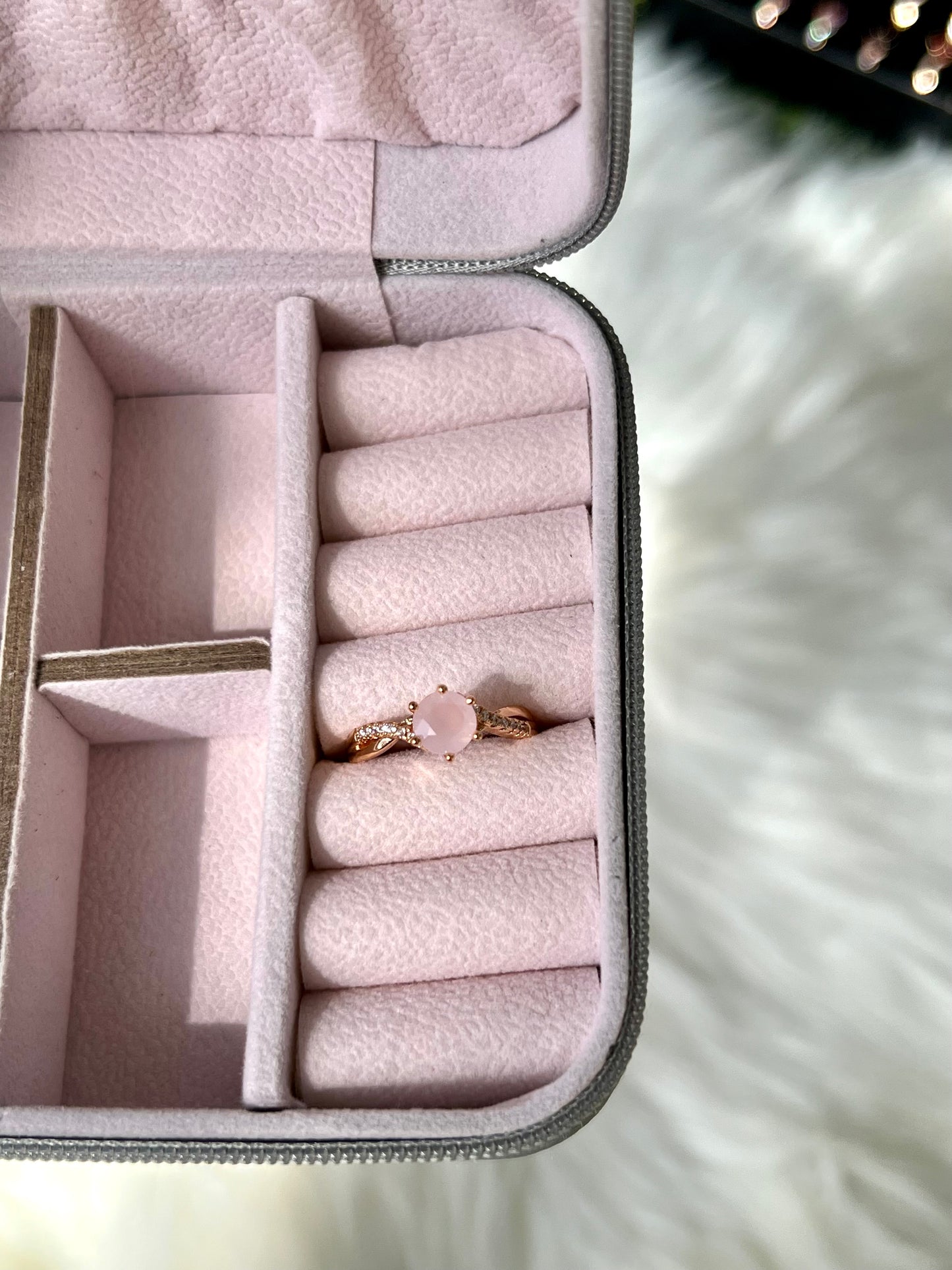 Pink adjustable zirconia ring