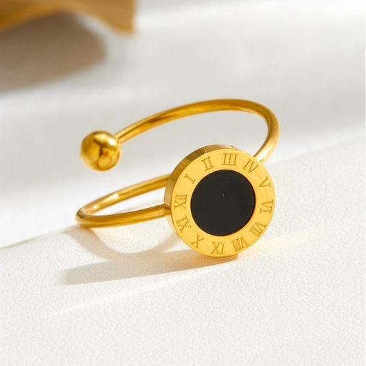 Black Round Adjustable Ring