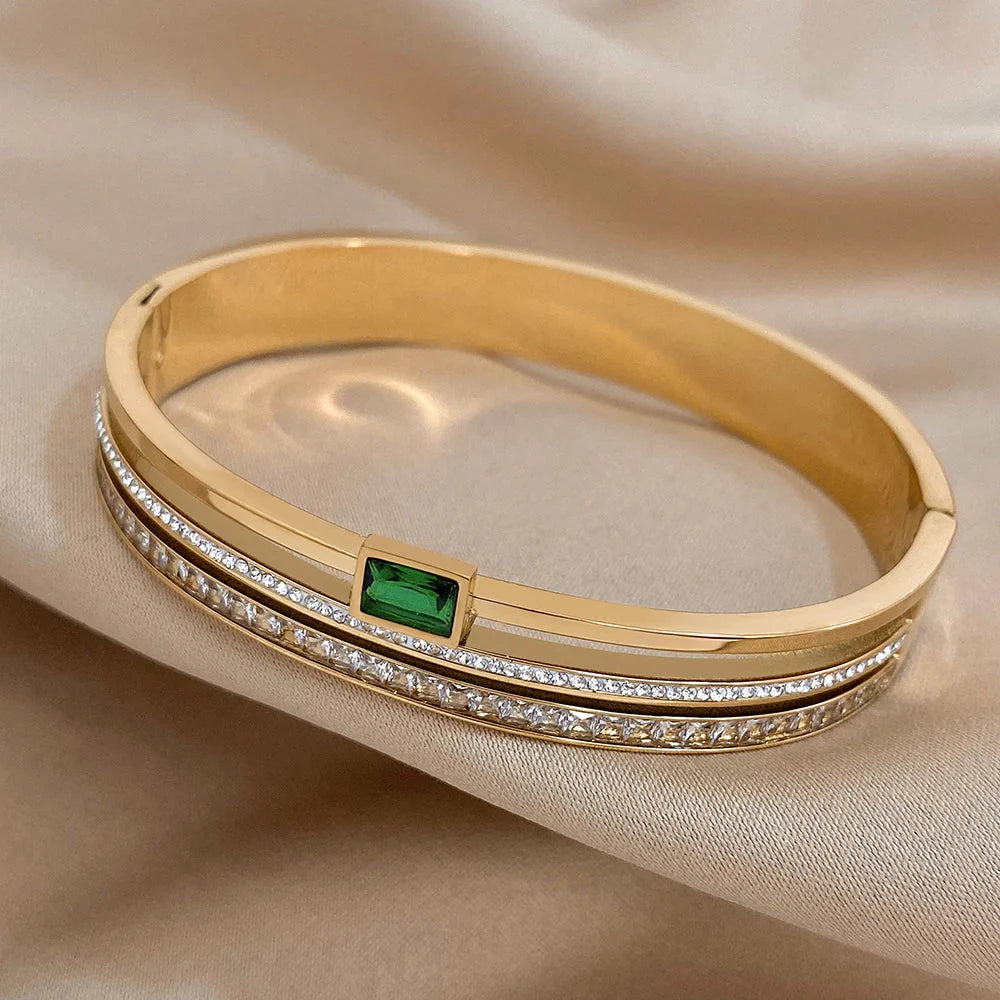 Green Rhinestone Bangle