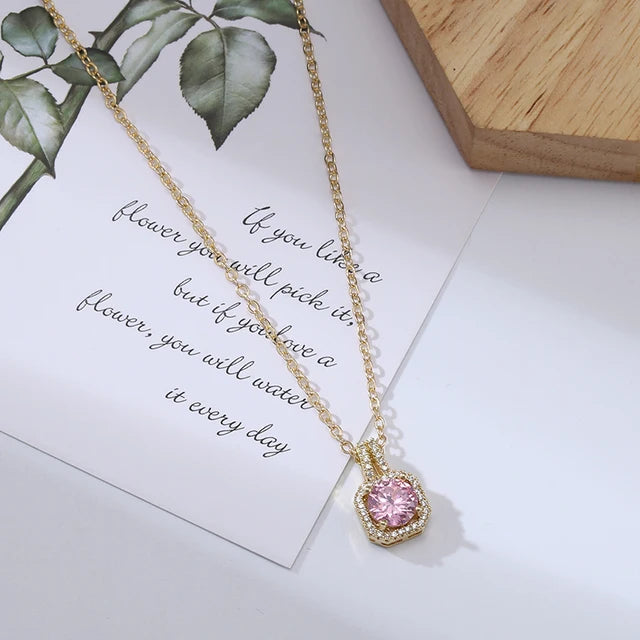 Pink Zirconia Stone Necklace