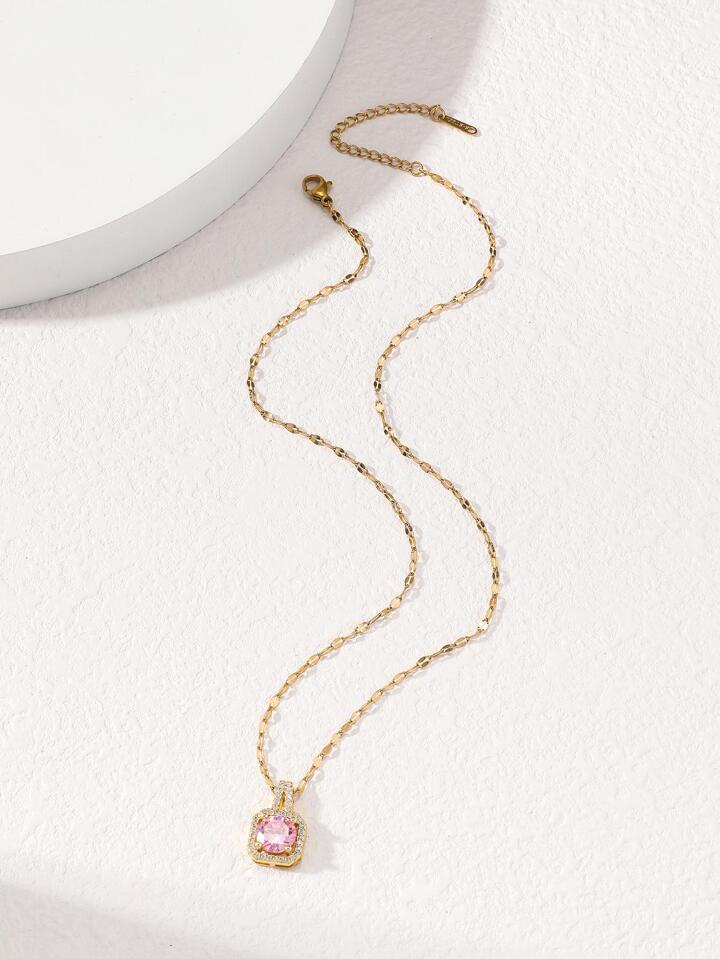 Pink Zirconia Stone Necklace