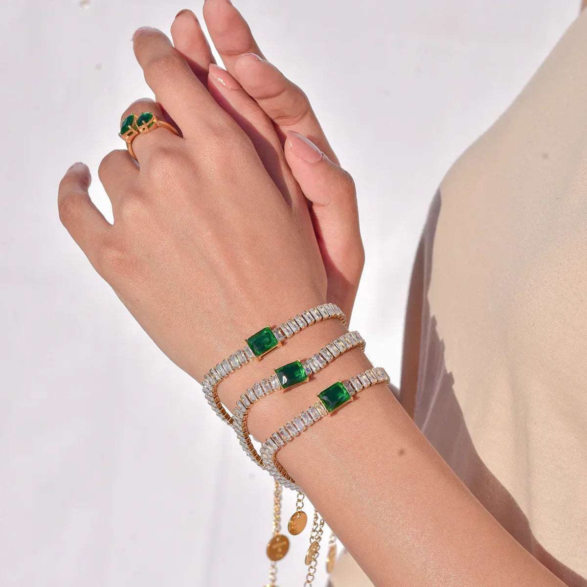 Emerald Bracelet And Rowena Bracelet Stack