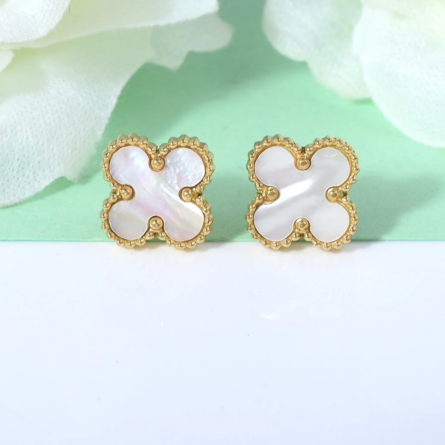 White Flower Gold Earrings