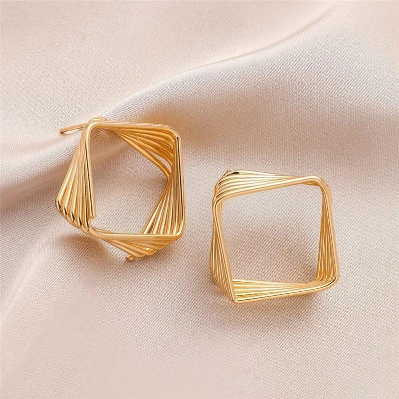 Goldtone Stacked Rhombus Drop Earings